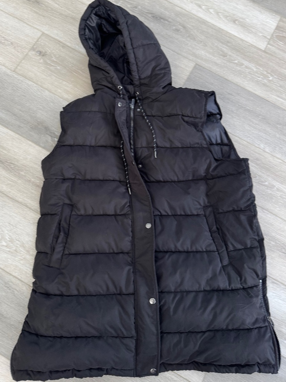 Black Zella Long Hooded Puffer Vest Size XXL
